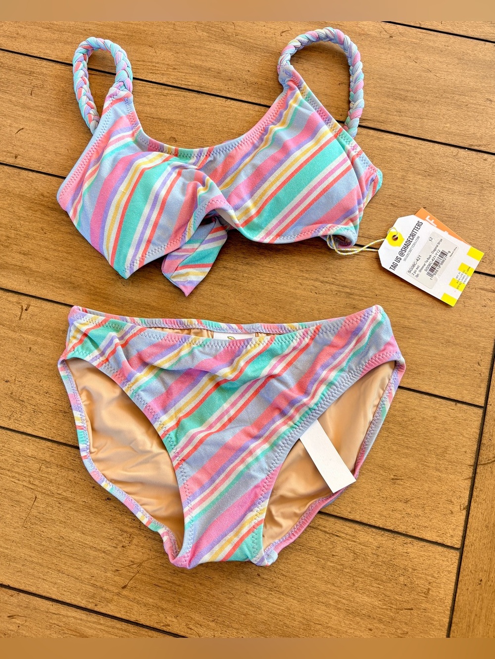 Shade Critters Kids Diagonal Stripe Shimmer Two-Piece UPF 50+ Swimsuit, Size 12
